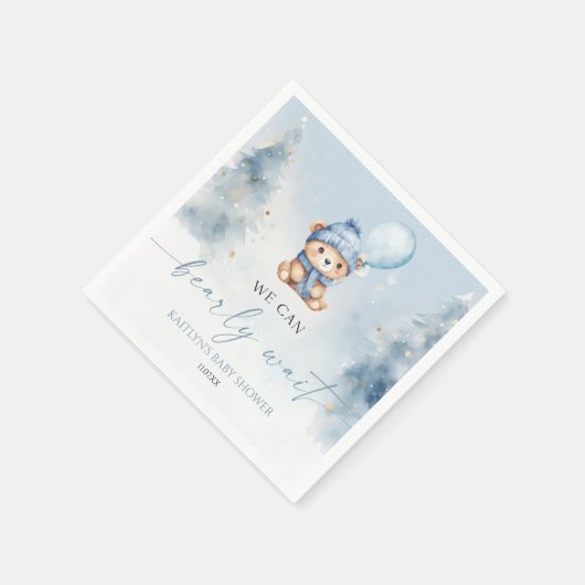 We Can Bearly Wait Winter Teddy Bear Baby Shower Serviette (Ecke)