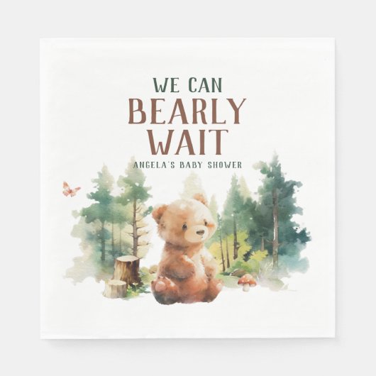 We Can Bearly Wait Woodland Baby Shower Napkins Serviette (Vorderseite)