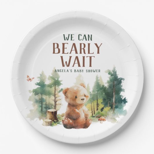 We Can Bearly Wait Woodland Baby Shower Plates Pappteller (Vorderseite)