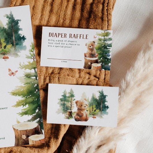 We Can Bearly Wait Woodland Diaper Raffle Cards Begleitkarte