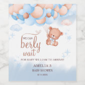 We Can Berly Wait Teddy Bear Baby Shower  Weinetikett (Einzelnes Label)