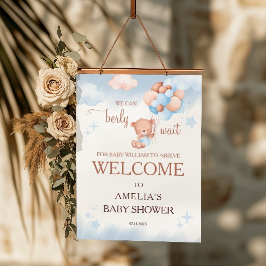 We Can Berly Wait Teddy Bear Baby Shower Welcome  Poster