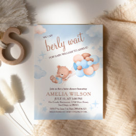 We Can Berly Wait Teddy Bear Balloons Pastel Baby  Einladung