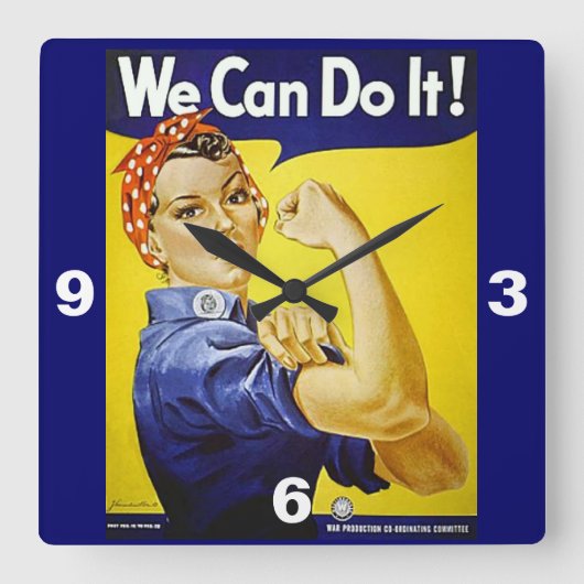 We Can Do It! Quadratische Wanduhr (Vorderseite)