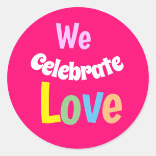 WE Celebrate Love Hand Fan Table Tent Sign Round Runder Aufkleber