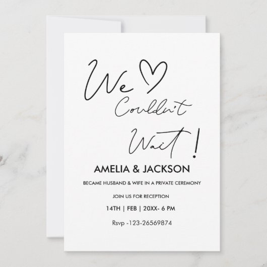 We Couldn’t Wait,Wedding Reception Invitation Einladung (Vorderseite)