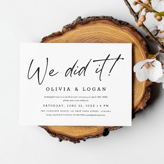 We Did It! Chic Modern Script Wedding Elopement Einladung