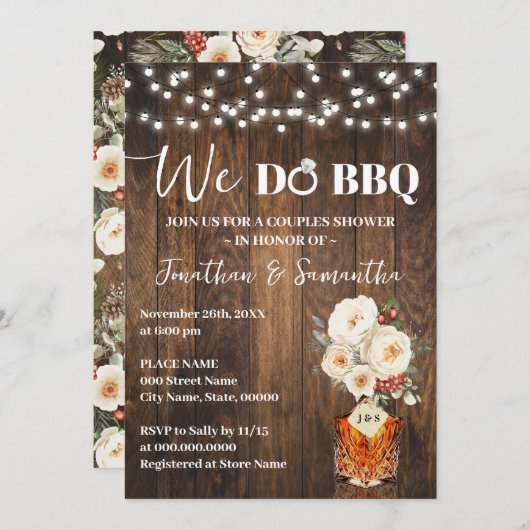 We do BBQ Couple Shower Country Winter Wedding Einladung (Vorne/Hinten)
