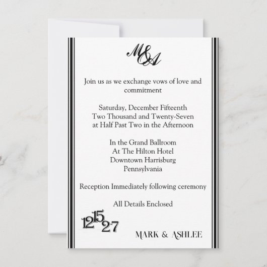 We Do, Black & White Wedding Invitation Einladung (Rückseite)