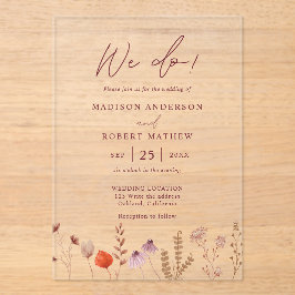 We Do! Boho Botanical Rustic Wildflower Wedding Acryleinladungen