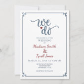 "We do" Dusty Blue & Red Wedding Einladung (Vorderseite)