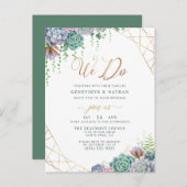 "We Do" Gold Glitzer Script & Succulents Wedding Einladungspostkarte (Vorne/Hinten)
