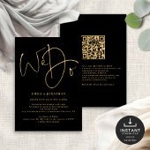 We Do Gold Script QR Code Black Wedding Einladung