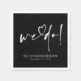 We Do Heart Typography Black Wedding  Serviette