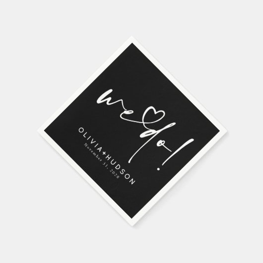We Do Heart Typography Black Wedding  Serviette (Ecke)