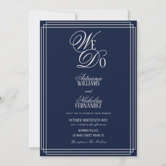 We Do Navy Blue Old Money Wedding Einladung (Vorderseite)