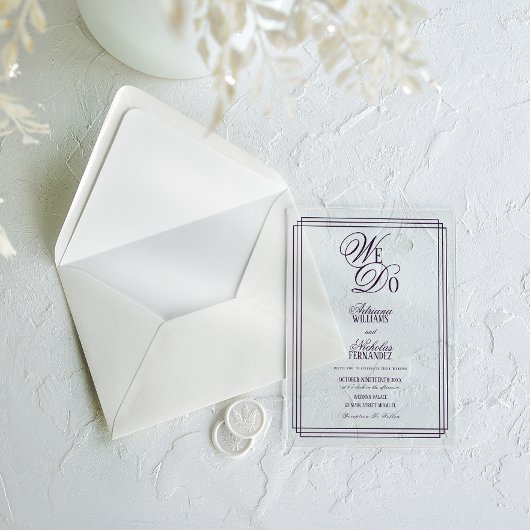 We Do Purple Old Money Wedding Acryleinladungen