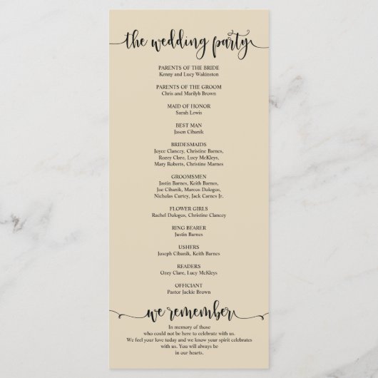 We Do Wedding Programmkarte in rustikalem Beige Th Programm (Rückseite)