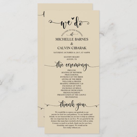 We Do Wedding Programmkarte in rustikalem Beige Th Programm (Vorne/Hinten)