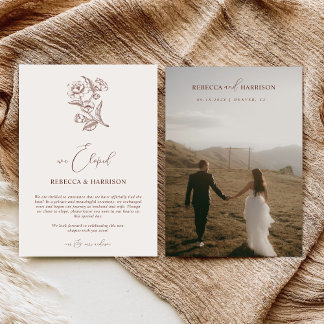 We Eloped Brown Floral Boho | Photo Wedding Ankündigung