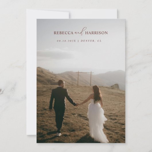 We Eloped Brown Floral Boho | Photo Wedding Ankündigung (Vorderseite)