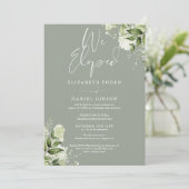 We Eloped Sage Green Wedding Vows Greenery Party Einladung (Stehend Vorderseite)