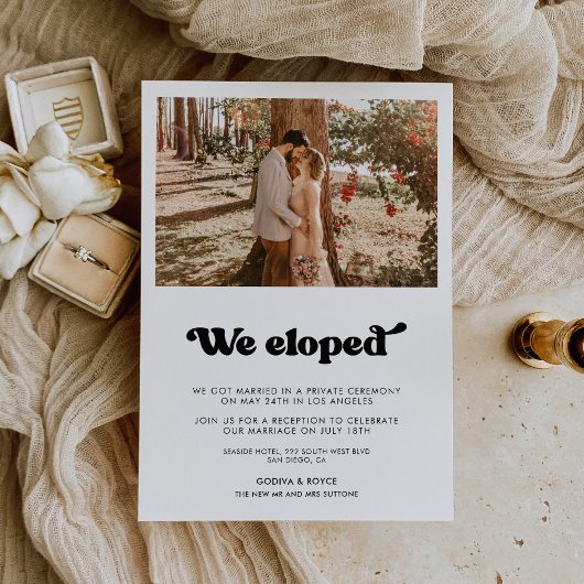 We eloped Stylish retro wedding announcement Einladung