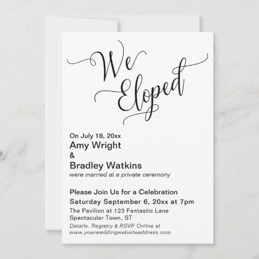 "We Eloped" Typografy Post Wedebration Einladung (Vorderseite)