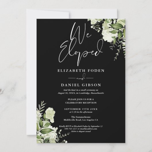 We Eloped Wedding Vows Greenery Party Einladung (Vorderseite)