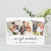 We Got Married Calligraphy Red Heart 3 Photo Ankündigung (Stehend Vorderseite)