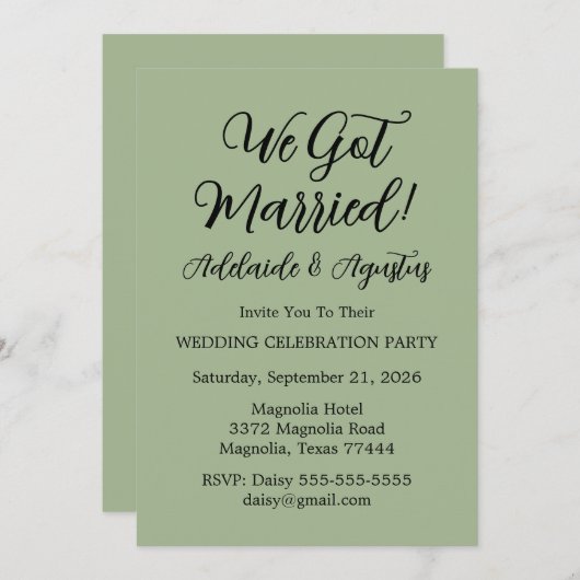 We Got Married Green Wedding Reception Einladung (Vorne/Hinten)