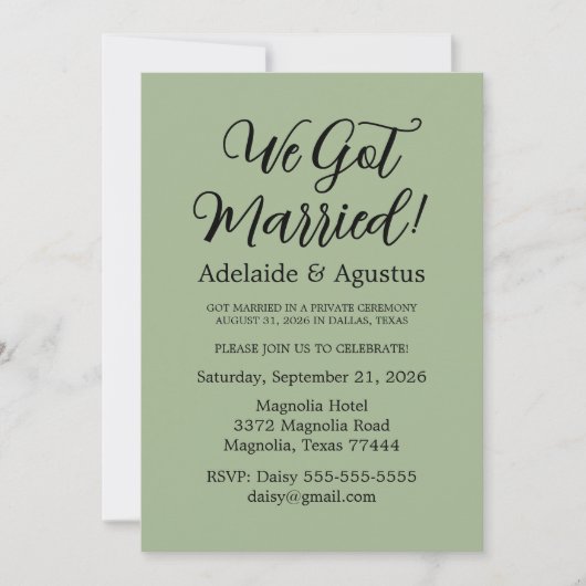 We Got Married Green Wedding Reception Einladung (Vorderseite)