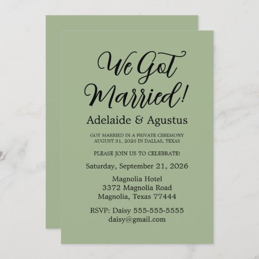 We Got Married Green Wedding Reception Einladung (Vorne/Hinten)