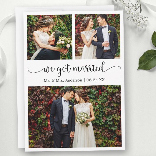 We Got Married Heart Calligraphy 3 Photos Wedding Ankündigung