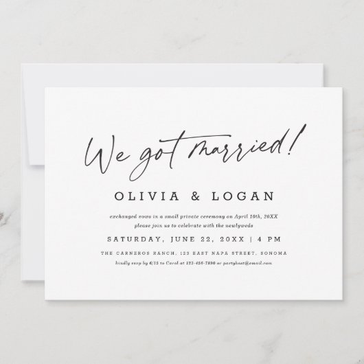 We Got Married Modern Script Wedding Elopement Einladung (Vorderseite)