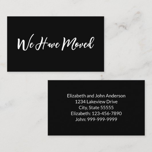 We Have Moved Script Moving Announecment Black Begleitkarte (Vorne/Hinten)