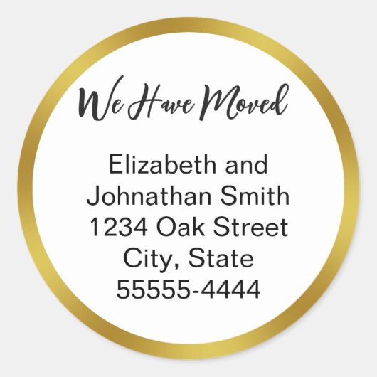 We Have Moved Script White Moving Announcement Runder Aufkleber (Vorderseite)