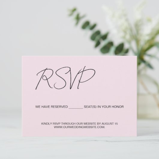 We have reserved seats for you Pink Custom RSVP Karte (Stehend Vorderseite)