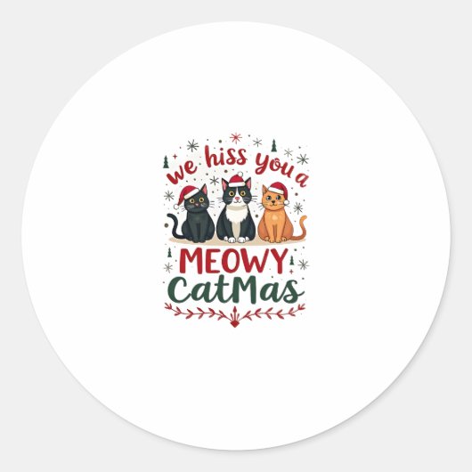We Hiss You A Meowy Catmas Funny Cat Christmas Ugl Runder Aufkleber (Vorderseite)