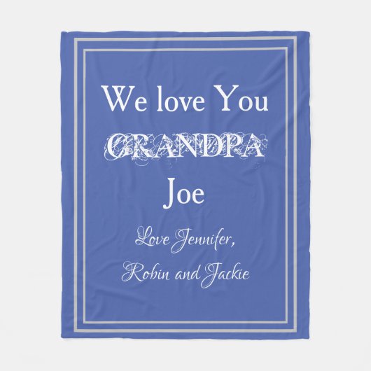 "We Liebe You GRANDPA" Individuelle Name Blau und  Fleecedecke (Vorderseite)