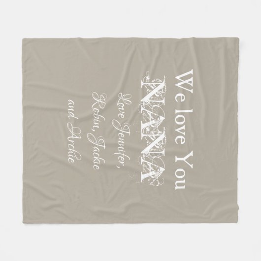 'We Liebe You Nana' Elegante Skriptnamen Soft Gray Fleecedecke (Vorderseite (Horizontal))