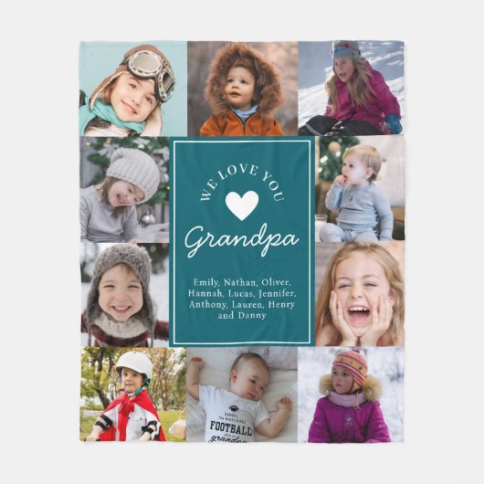 We Love Grandpa Photo Collage Handwritten Script Fleecedecke (Vorderseite)