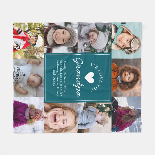 We Love Grandpa Photo Collage Handwritten Script Fleecedecke (Vorderseite (Horizontal))