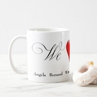 We Love (i.e., "a heart image") Mom with names Kaffeetasse