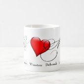 We Love (i.e., "a heart image") Mom with names Kaffeetasse (Mittel)