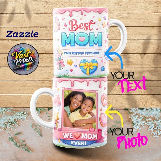 We Love Mom Ever Pink Custom Photo Collage Mugs Tasse