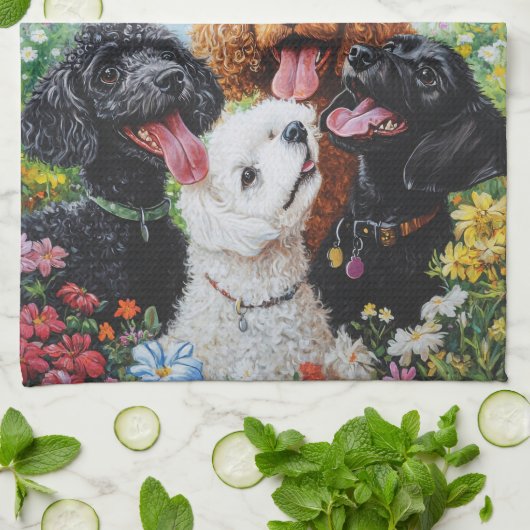 We Love Our Poodles Kitchen Towel Geschirrtuch (Gefaltet)