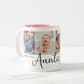 We Love you Auntie 4 Photo Collage Modern Script Zweifarbige Tasse (Vorderseite Links)