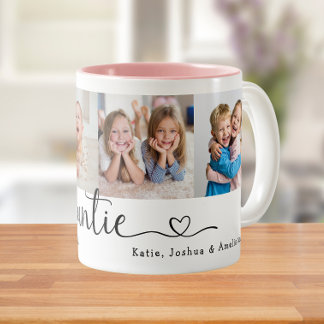 We Love you Auntie 4 Photo Collage Modern Script Zweifarbige Tasse