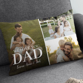 We Love You Dad 3 Photo Collage Lumbar Pillow Lendenkissen